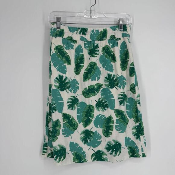 j.crew skirt xs green palm linen blend pencil mid modest beach vacation church - Picture 2 of 6